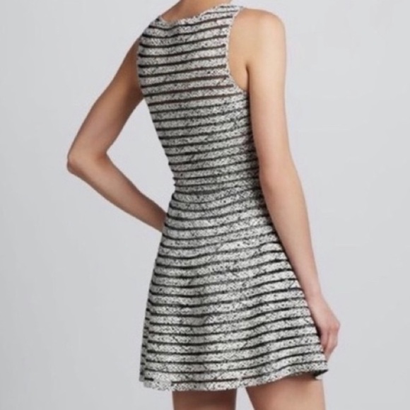 Parker Mesh Ribbed Fit and Flare Silk Lined Mini Dress White Black - Picture 4 of 16